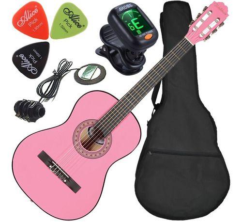 Imagem de Kit Violão Eletroacústico Waldman Pp1 Rosa Nylon Completo