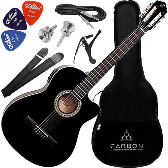 Imagem de Kit Violão Flat Giannini Eletroacústico NF-14 Ceq Bk Nylon Cutaway Preto