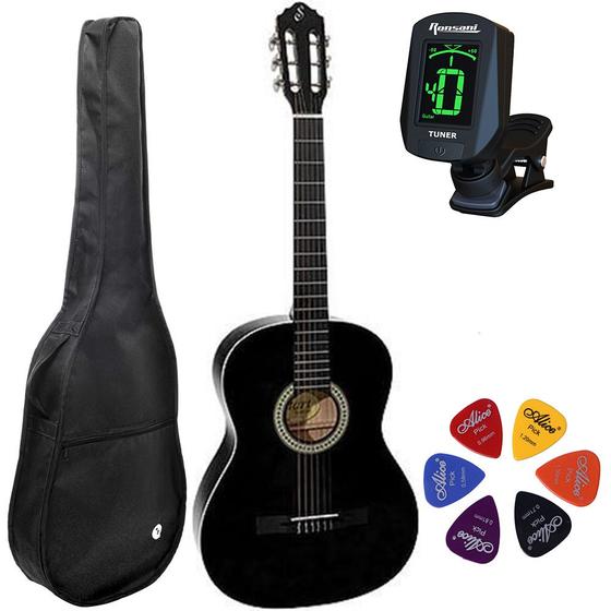 Kit Violão Giannini N14 Estudante Acustico BK + Capa + Afinador e Palhetas Menor preço em Kit Violão Giannini N14 Estudante Acustico BK + Capa + Afinador e Palhetas