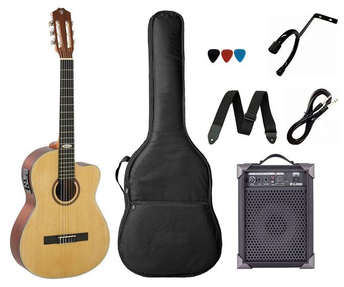 Kit Violão Strinberg Sc200 Náilon Elétrico Natural Verniz C/ Caixa Amplificada Imagem de Kit Violão Strinberg Sc200 Náilon Elétrico Natural Verniz C/ Caixa Amplificada