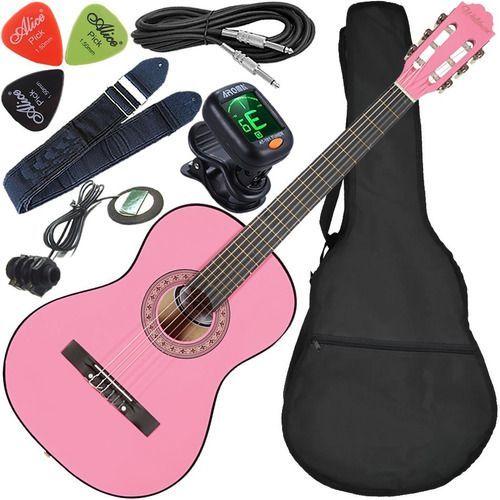 Imagem de Kit Violão Waldman Elétrico Popstar Pp1 Rosa Nylon C/ Capa