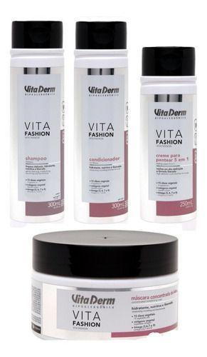 Imagem de Kit Vita Derm Hidratação E Modelador De Cachos Vita Fashion - Shampoo + Condicionador + Máscara + Creme De Pentear
