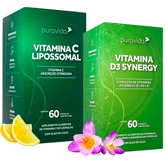 Imagem de Kit Vitamina C Lipossomal + Vitamina D3 Synergy 60 Caps - Pura Vida
