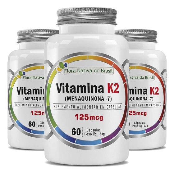 Imagem de Kit Vitamina K2 Mk-7 Menaquinona 125mcg 3 Potes 60 Caps Cada - Flora Nativa