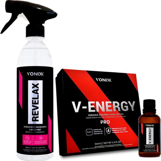 Imagem de Kit Vitrificador de Motor V Energy 50ml + Revelax Vonixx