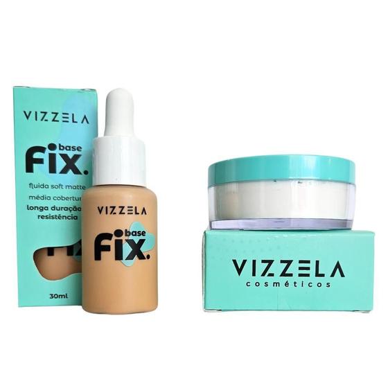 Imagem de Kit Vizzela Pó Solto Facial Fix Powder + Base Líquida Fix 03