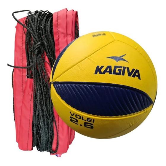 Imagem de Kit Vôlei Bola Kagiva 2.6 + Rede 6 Mts C/ Corda P/ Esticar