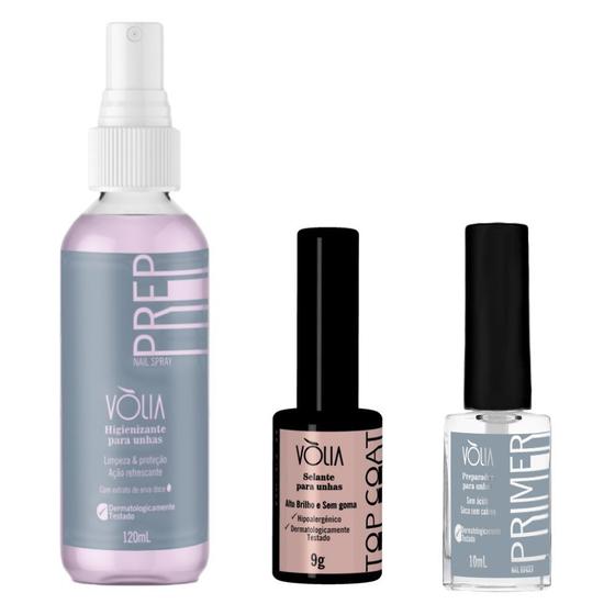 Imagem de Kit volia top coat 10ml + prep spray 120ml + primer 10ml