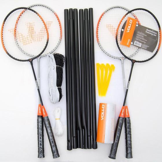Imagem de Kit Vollo Badminton 4 Raquete + 3 Petecas + Rede e Suportes