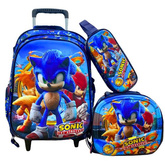 Imagem de Kit Volta Às Aulas Sonic 2 Mochila Rodinha Lancheira Estojo