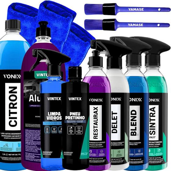 Kit Vonixx Profissional Limpeza Detalhada Cera Blend Spray Pneu pretinho Vintex Limpador Sintra Fast Restaurador de Plasticos Restaurax Vonixx