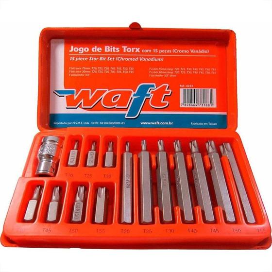 Imagem de Kit Waft Jogo Bits Com 15 Pecas Torx T20 A T55