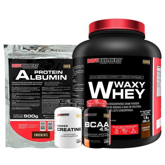 Imagem de Kit Waxy Whey 2kg + Albumina 500g + BCAA 100g Tangerina + Power Creatina 100g - Bodybuilders