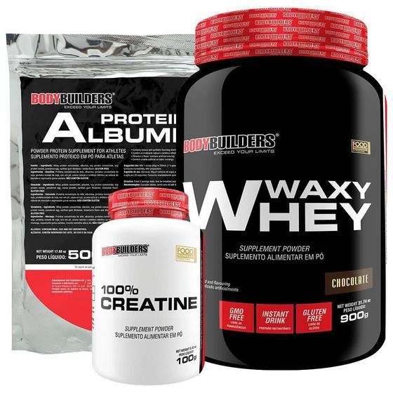 Imagem de Kit Waxy Whey 900G Chocolate + Creatina 100G + Albumina