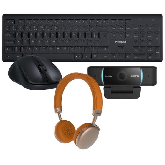 Imagem de Kit WebCam USB CAM-1080p + Headset Bluetooth Focus Style Gold + Teclado e Mouse CSI50 Sem Fio Intelbras