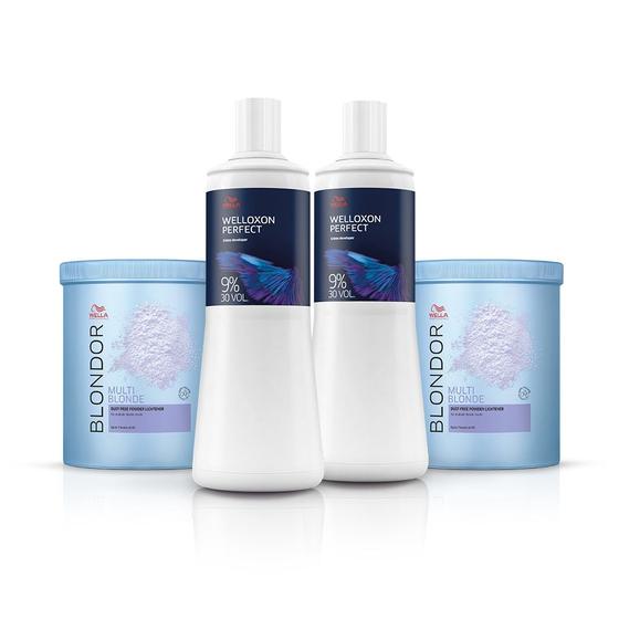 Imagem de Kit Wella Blondor Pó Descolorante Oxidante Welloxon Perfect 9% 30V (4 produtos)