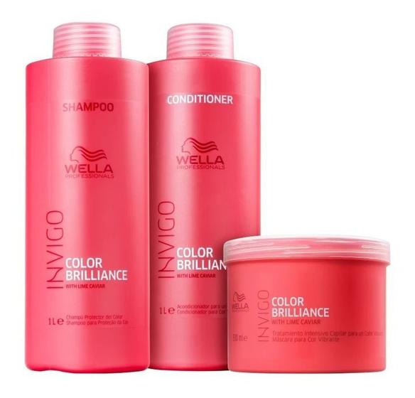 Imagem de Kit Wella Color Brilliance Shampoo 1L Condicionador 1L e Máscara 500ml