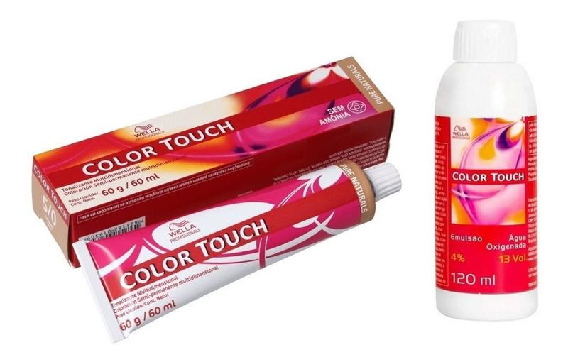 Imagem de Kit Wella Color Touch Tonalizante 5/0 Castanho Claro+ Ox 4% 13volumes