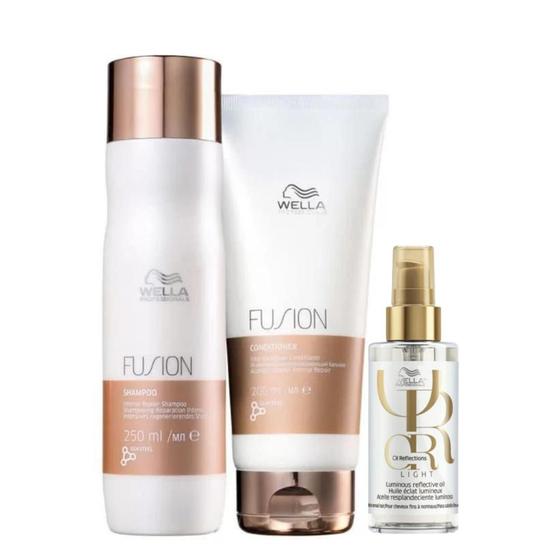 Imagem de Kit Wella Fusion Shampoo 250ml + Condicionador 200ml + Óleo Light 100ml