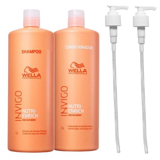 Imagem de Kit Wella Invigo Nutri-Enrich Shampoo 1L + Condicionador 1 Litro + Válvulas Pump