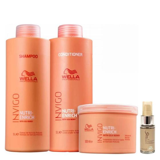 Imagem de Kit Wella Invigo Nutri Enrich Shampoo + Cond 1 L + Másc 500ml + Óleo Oil Reflections Luminous 100ml