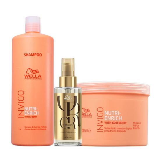 Kit Wella Pro Invigo Enrich Sh 1l e Masc 500 Ml e Oil 100 Ml Menor preço em Kit Wella Pro Invigo Enrich Sh 1l e Masc 500 Ml e Oil 100 Ml