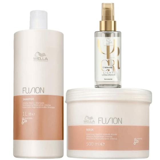 Imagem de Kit Wella Professionals Fusion Sh 1L + Masq 500g + Oil Reflections Light 100ml