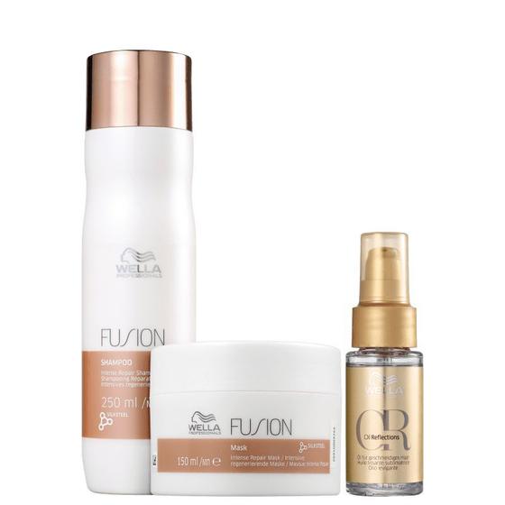 Kit Wella Professionals Fusion Shampoo 250ml Máscara 150ml Óleo Oil Reflection 30ml Menor preço em Kit Wella Professionals Fusion Shampoo 250ml Máscara 150ml Óleo Oil Reflection 30ml
