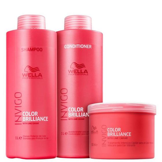 Imagem de Kit Wella Professionals Invigo Color Brilliance Shampoo 1000ml + Condicionador 1000ml + Máscara 500m