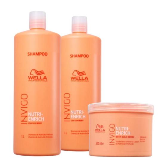 Imagem de Kit Wella Shampoo Nutri-Enrich 1L, Shampoo Nutri-Enrich 1L, Máscara de Nutrição Nuti-Enrich 500g (3 Produtos)