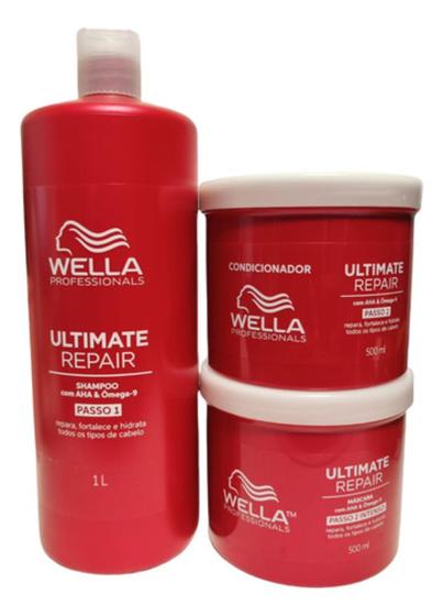 Imagem de Kit Wella Ultimate Repair Shampoo+ Condi+ Máscara Litro