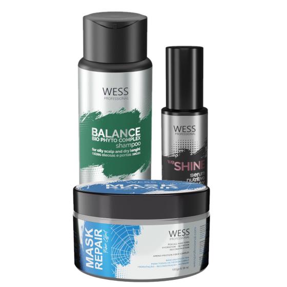 Imagem de Kit Wess Balance Shampoo 250ml + Mask 180g + We Shine 45ml