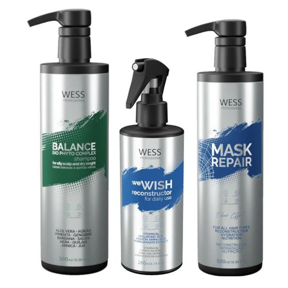 Imagem de Kit Wess Balance Shampoo 500Ml + We Wish 260Ml + Mask 500Ml