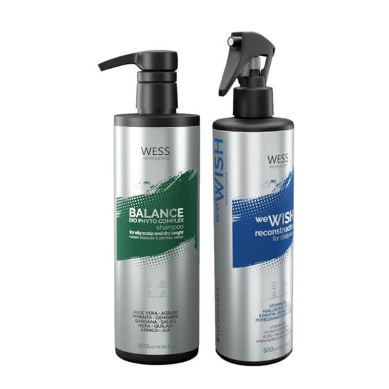 Imagem de Kit Wess Balance Shampoo 500Ml + We Wish Reconstrutor 500Ml