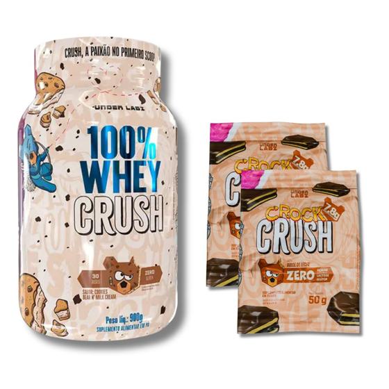 Imagem de Kit Whey 100% Crush Concentrada Cookies 900g + 2 Crock Crush 50g Dulce de Leche - Under Labz