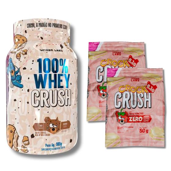 Imagem de Kit Whey 100% Crush Concentrada Cookies 900g + 2 Crock Crush 50g Frutas Vermelhas - Under Labz