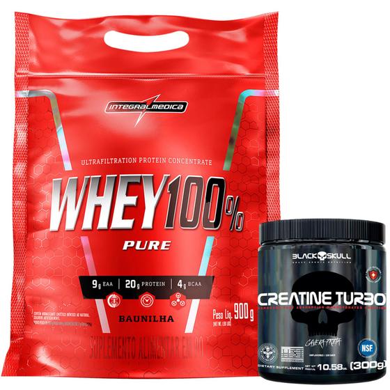 Imagem de Kit Whey 100% Pure Whey Protein Concentrado - Refil - 900g + Creatina Turbo - 300g - Black SKull