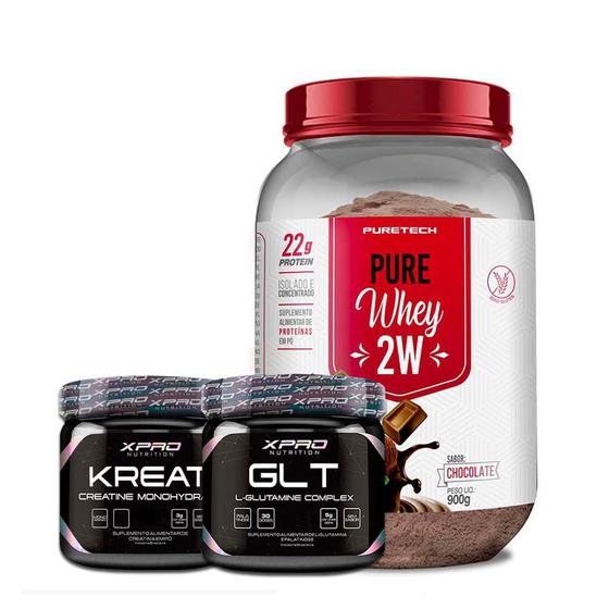 Imagem de Kit Whey 2W 900g Puretech + Kreat Monohidratada 300g + GLT Complex 150g Xpro Nutrition