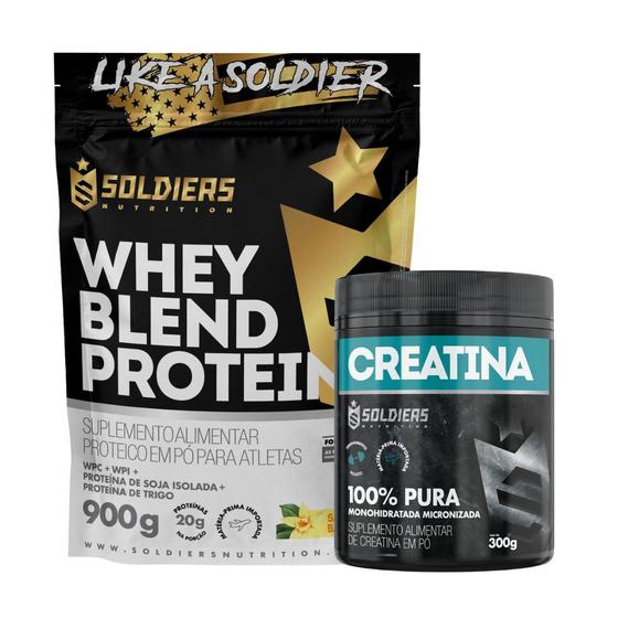 Imagem de Kit: Whey Blend Protein Concentrado e Isolado - 900g + Creatina Monohidratada Pote 300g -100% Pura  Soldiers Nutrition