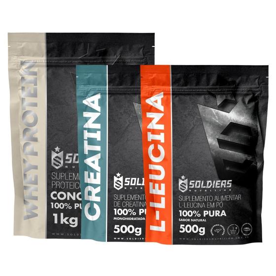 Imagem de Kit: Whey Concentrado 1kg + Leucina 500g + Creatina Monohidratada 500g - 100% Importado - Soldiers Nutrition