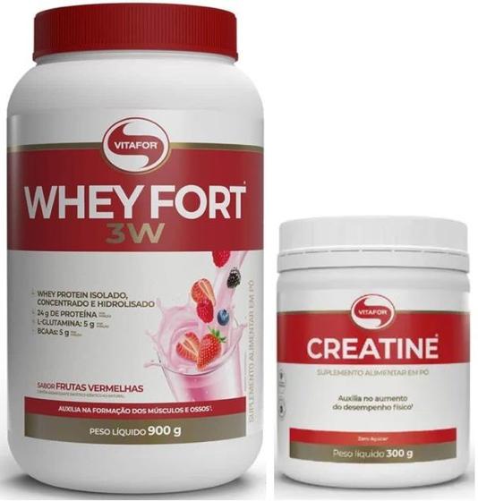 Imagem de Kit Whey Fort 3W Pote 900g Sabores + Creatina Vitafor 300g