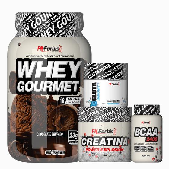Kit Whey Gourmet Pote + Creatina 300g + Glutamina 150g + BCAA 100 cáps
