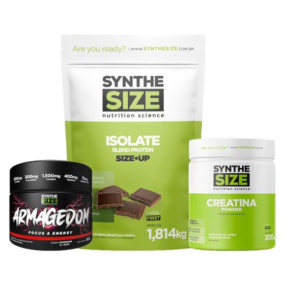 Imagem de Kit Whey Isolate Refil 1814g Chocolate + Armagedom 150g Guaraná C/ Açaí + Creatina 300g Synthesize