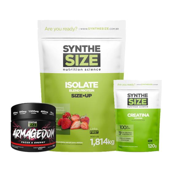 Imagem de Kit Whey Isolate Refil 1814g Morango + Armagedom 150g Limonada Suíça + Creatina 120g Synthesize