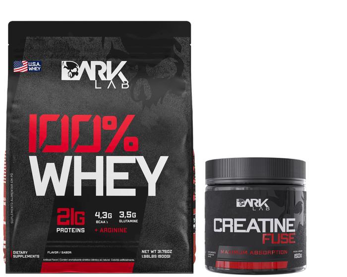Kit Whey Protein 100% Concentrado 900g refil + Creatina Monohidratada fuse 150g Dark Lab Menor preço em Kit Whey Protein 100% Concentrado 900g refil + Creatina Monohidratada fuse 150g Dark Lab