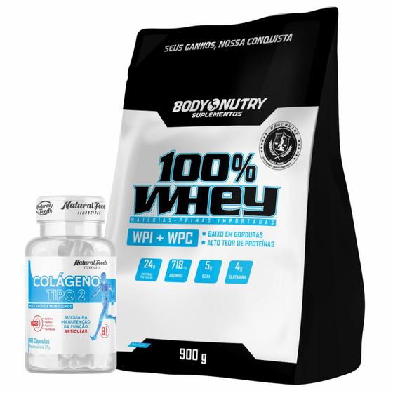 Imagem de Kit Whey Protein 100% Puro Refil 900g Whey Isolado Concentrado Proteinas BCAA Arginina + Colageno Tipo 2 40mg Uc 2 Vitaminas Joelho E Articulação