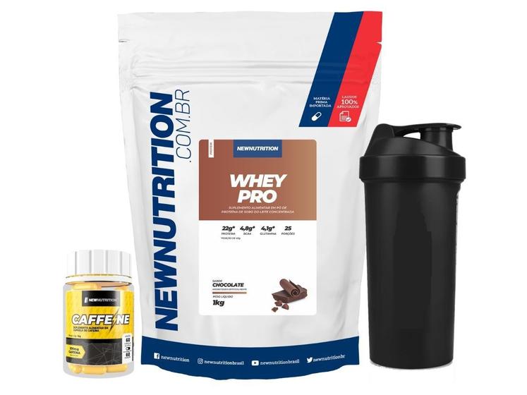 Imagem de Kit Whey protein 1Kg cafeina shaker New Nutrition