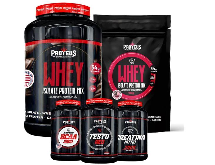 Kit Whey Protein 1kg + Creatina + Bcaa + Pré Menor preço em Kit Whey Protein 1kg + Creatina + Bcaa + Pré