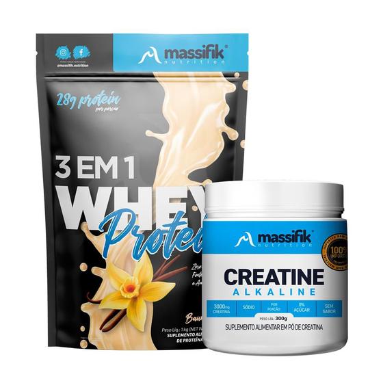 Imagem de Kit: Whey Protein 3 em 1 1Kg + Creatina Monohidratada 300g - 100% Importado