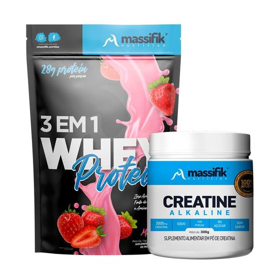 Imagem de Kit: Whey Protein 3 em 1 1Kg + Creatina Monohidratada 300g - 100% Importado